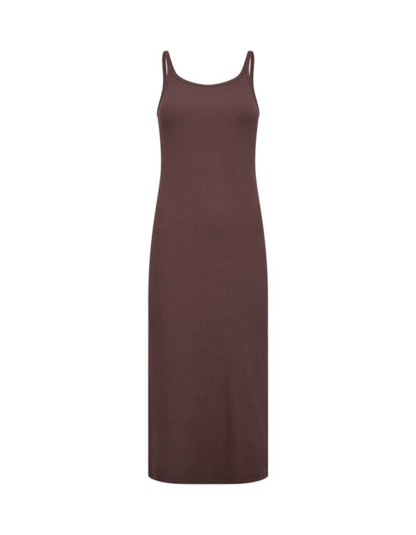 Numbia 15 Dress - Brown fra Levete Room. NUMBIA 15 Dress er fremstillet af 94% bomuld, 6% elastan. Kjolen har en ribbet tekstur med et ærmeløst design og en flatterende rund halsudskæring.
